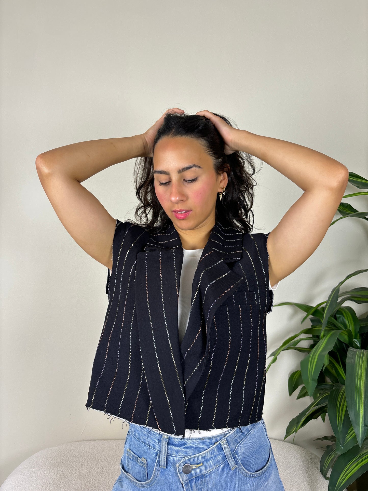 Organic cotton vest-black x stripes