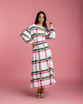 Rio Cinched Waist Dress - Pink & Green Checkers