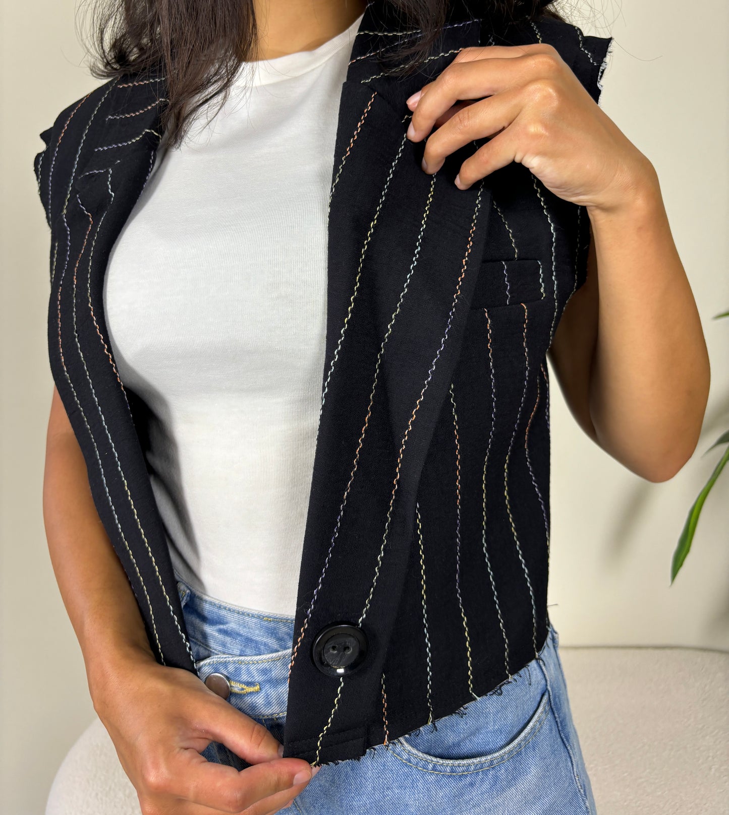 Organic cotton vest-black x stripes