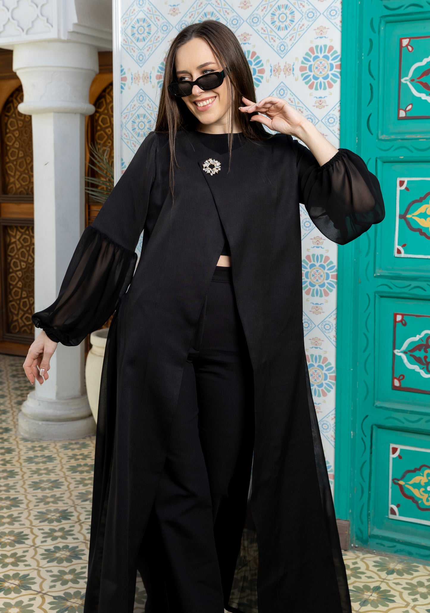 Chiffon 3-Style Abaya with Brooche
