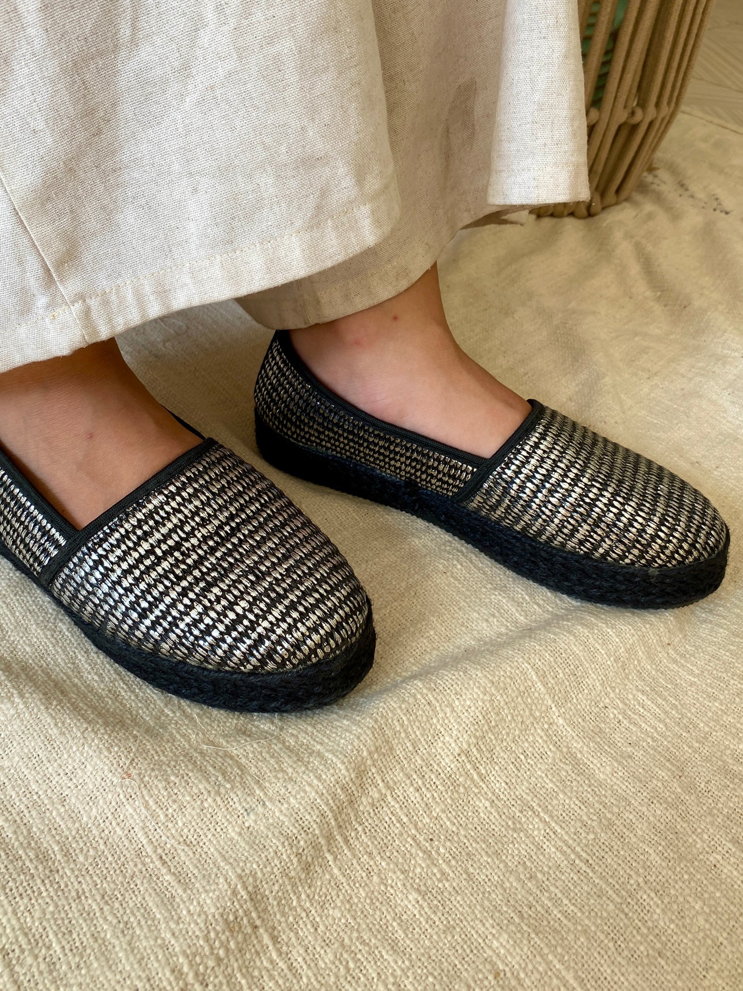 Organic Raffia Espadrille- blackxsilver