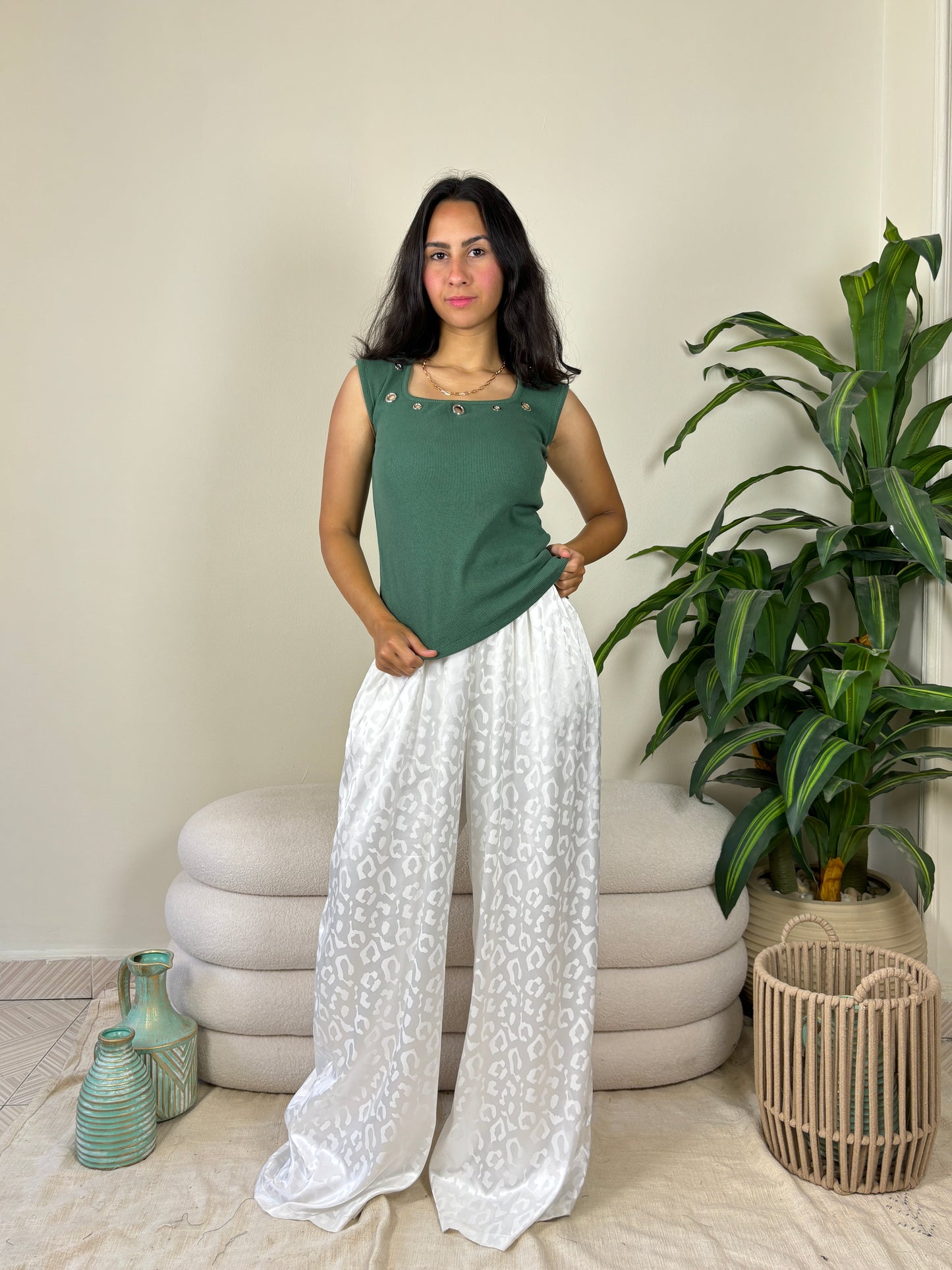 Satin off-white pants - cotton lined