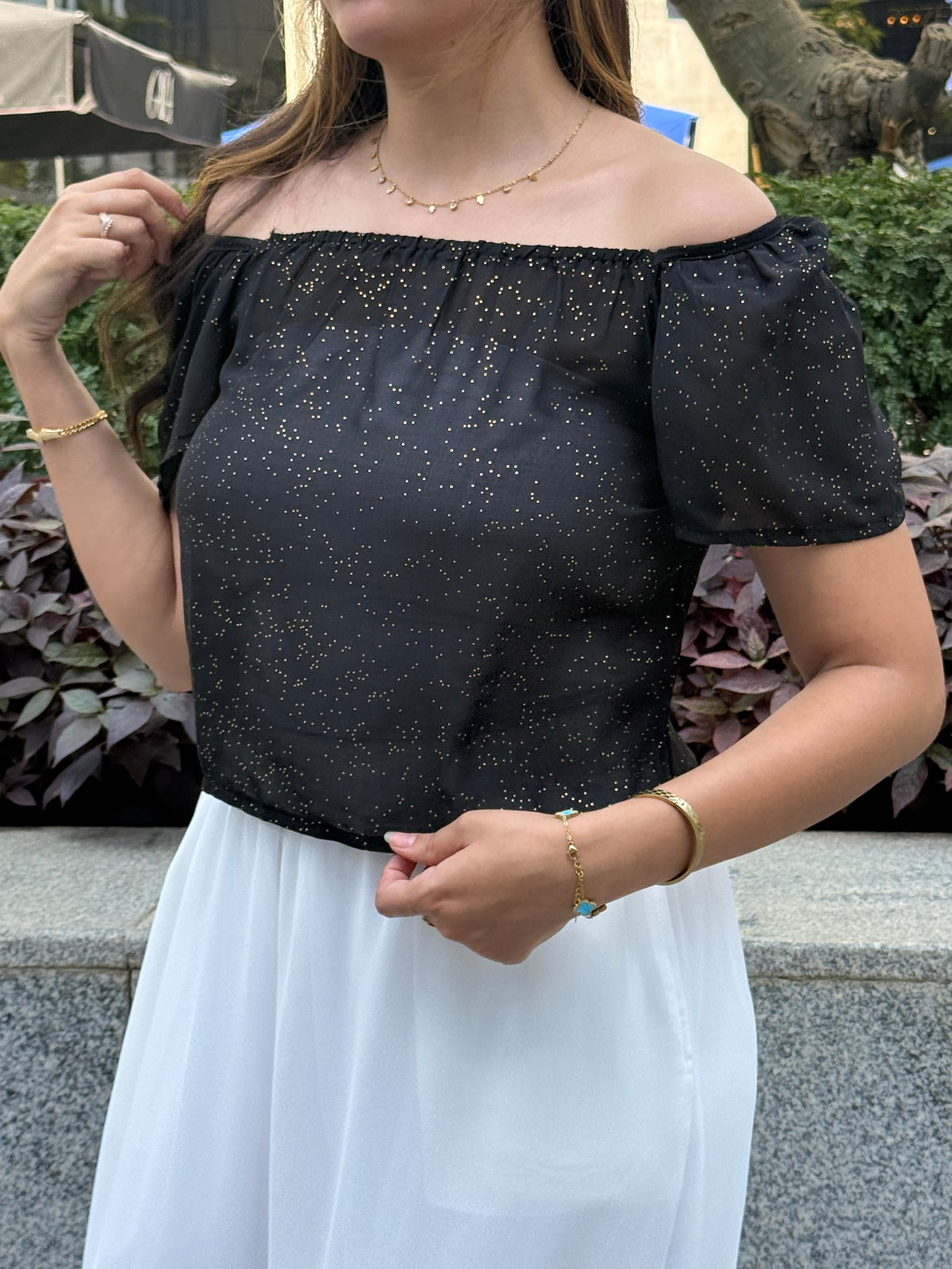 Black top with gold specs