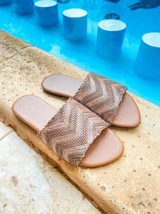 Bronze Sequins Slippers