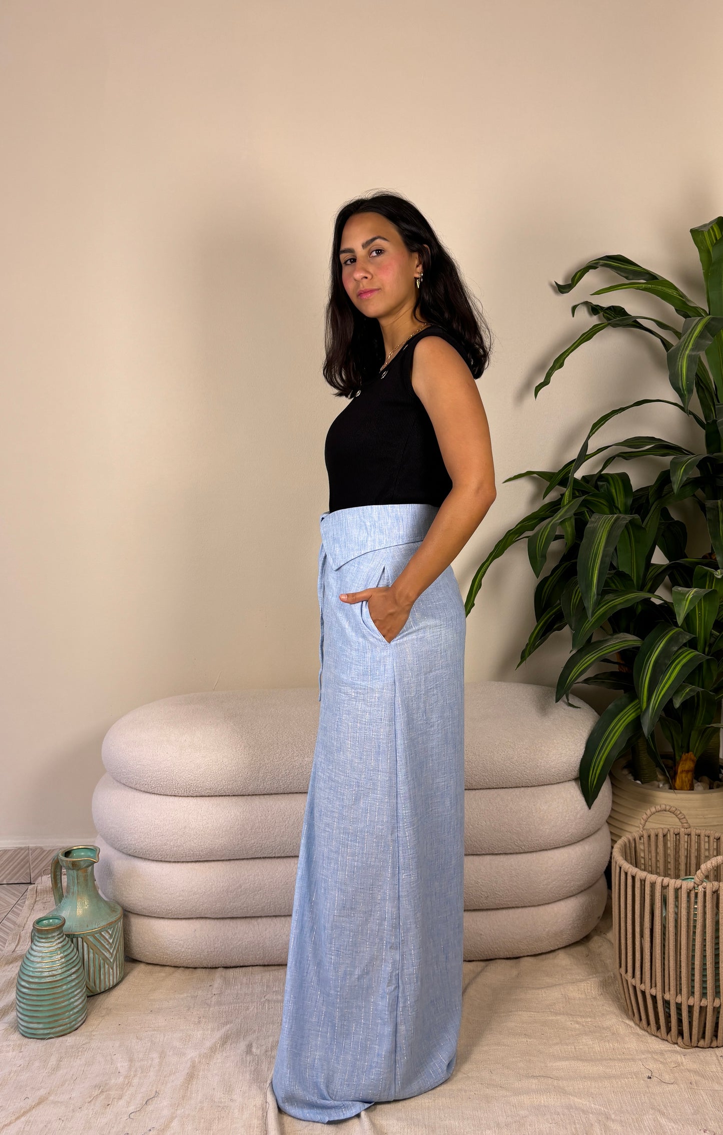 Tally pants-light Blue x silver