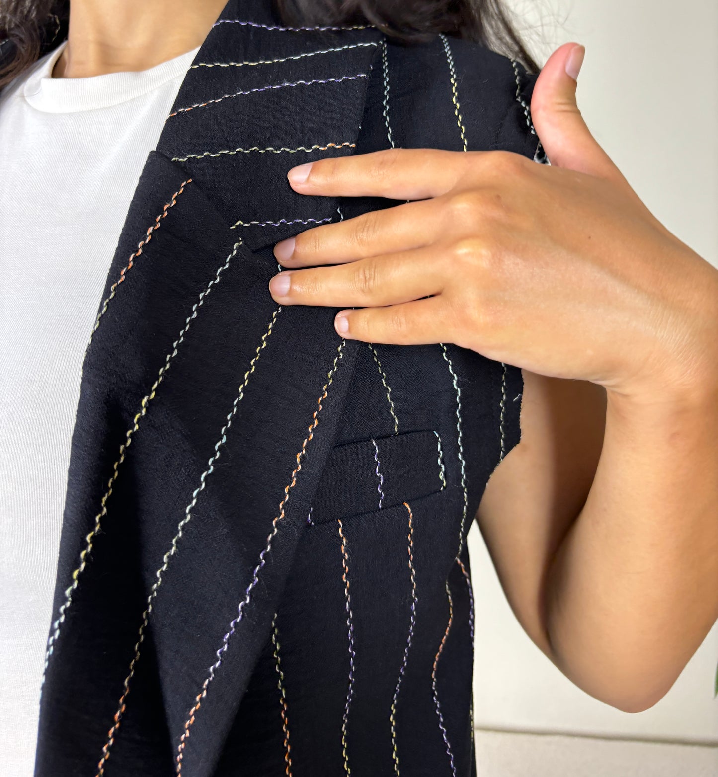 Organic cotton vest-black x stripes