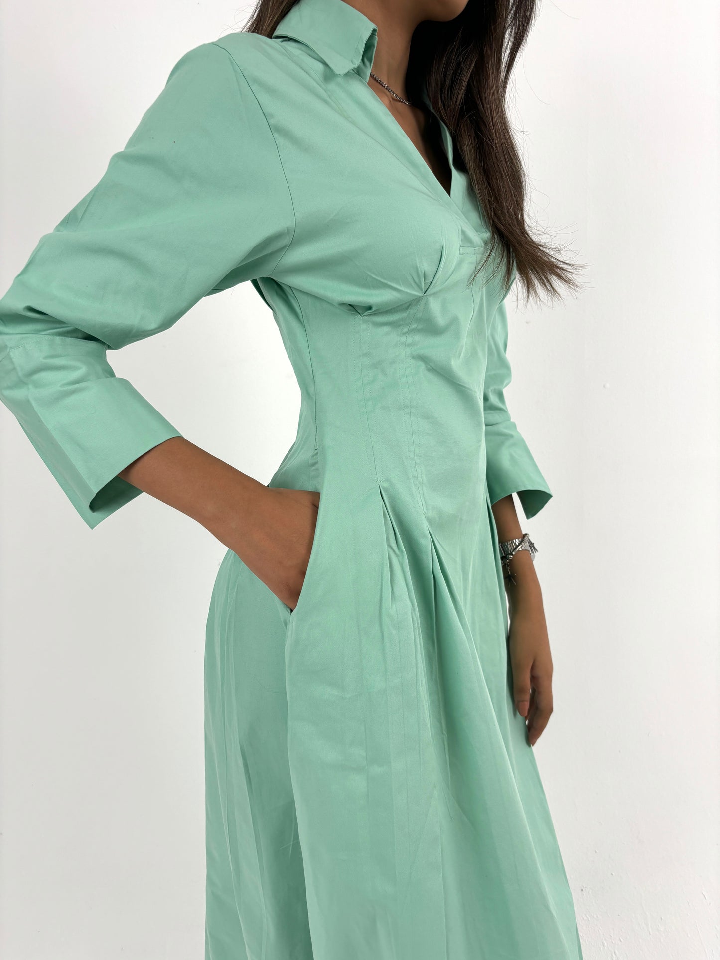 Cinched waist dress-green