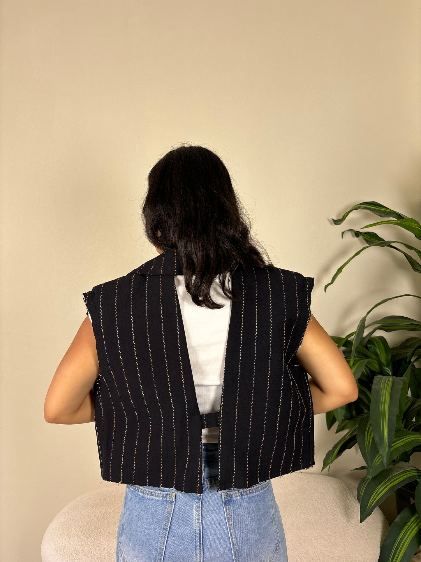 Organic cotton vest-black x stripes