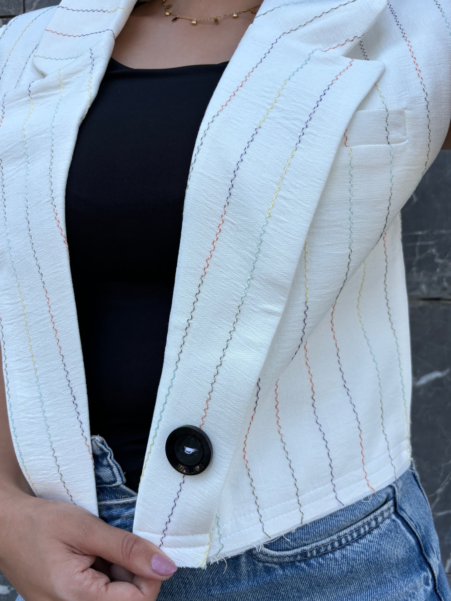 Organic cotton vest-whitexstripes