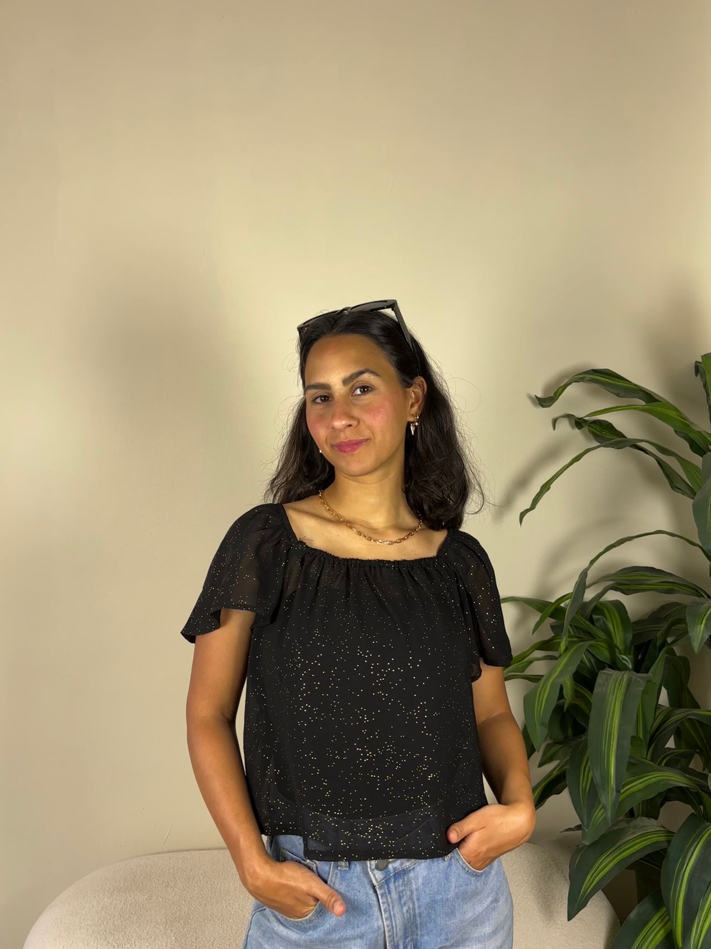 Black top with gold specs