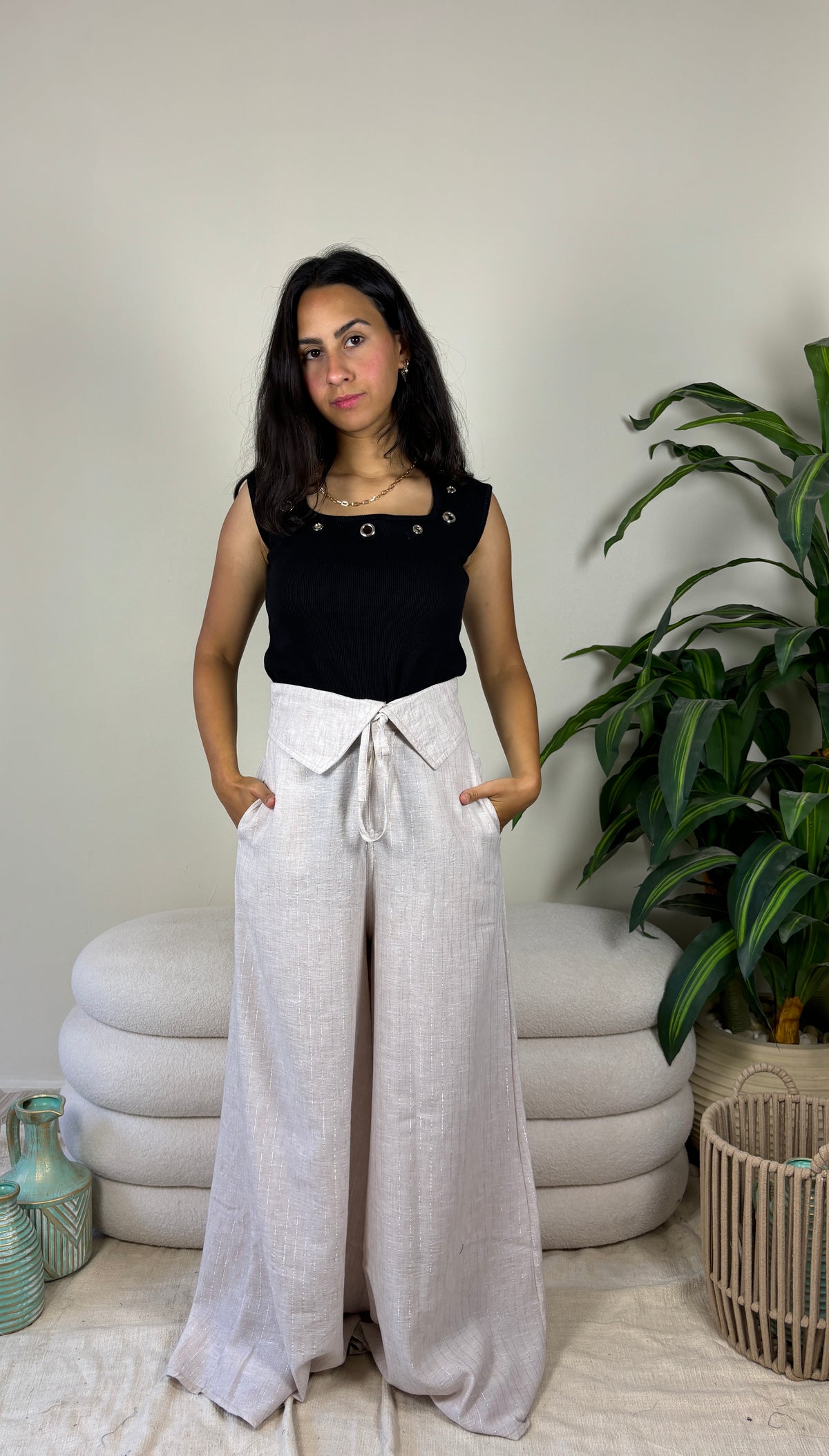 Tally pants-beigexsilver
