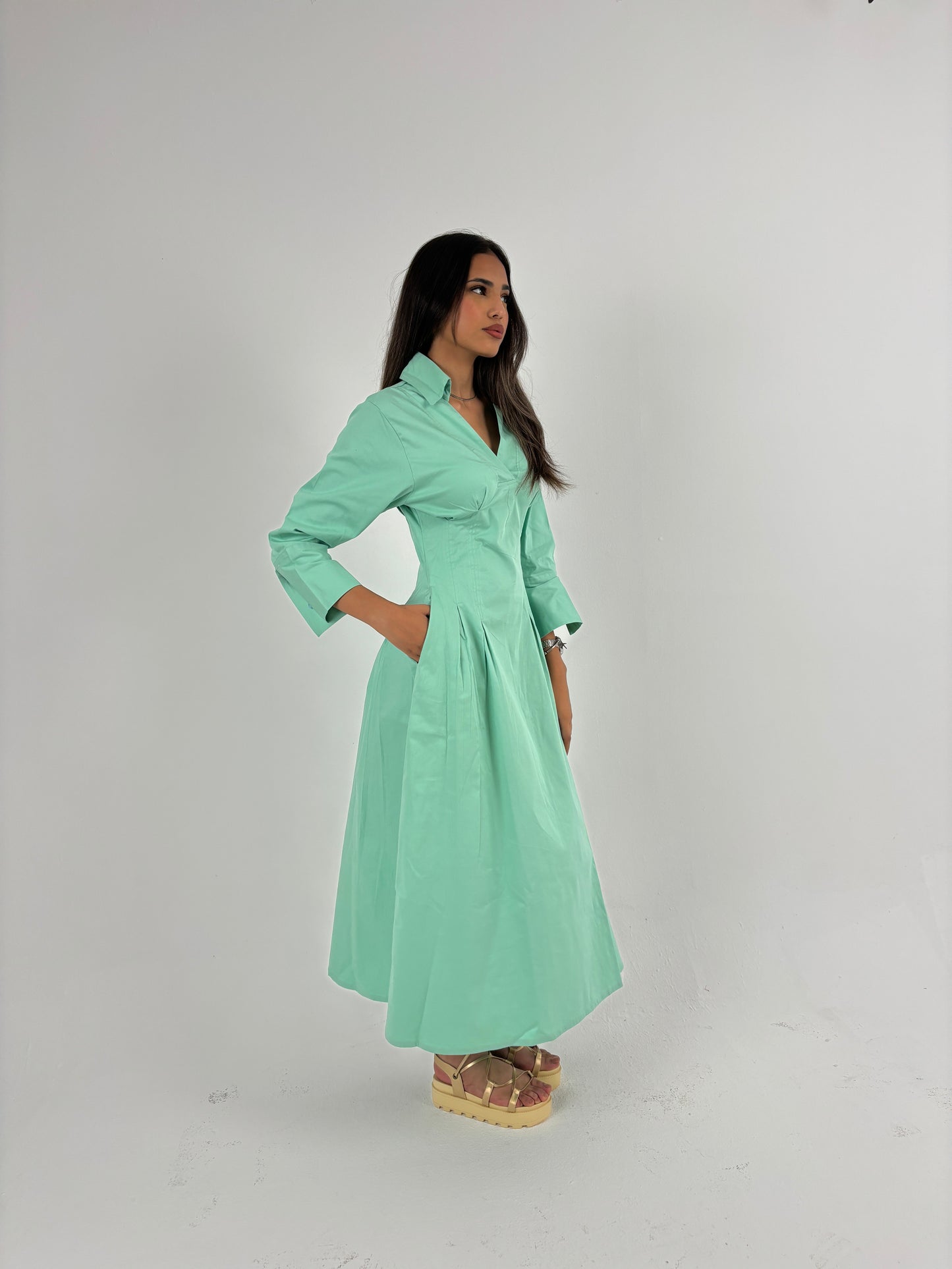 Cinched waist dress-green