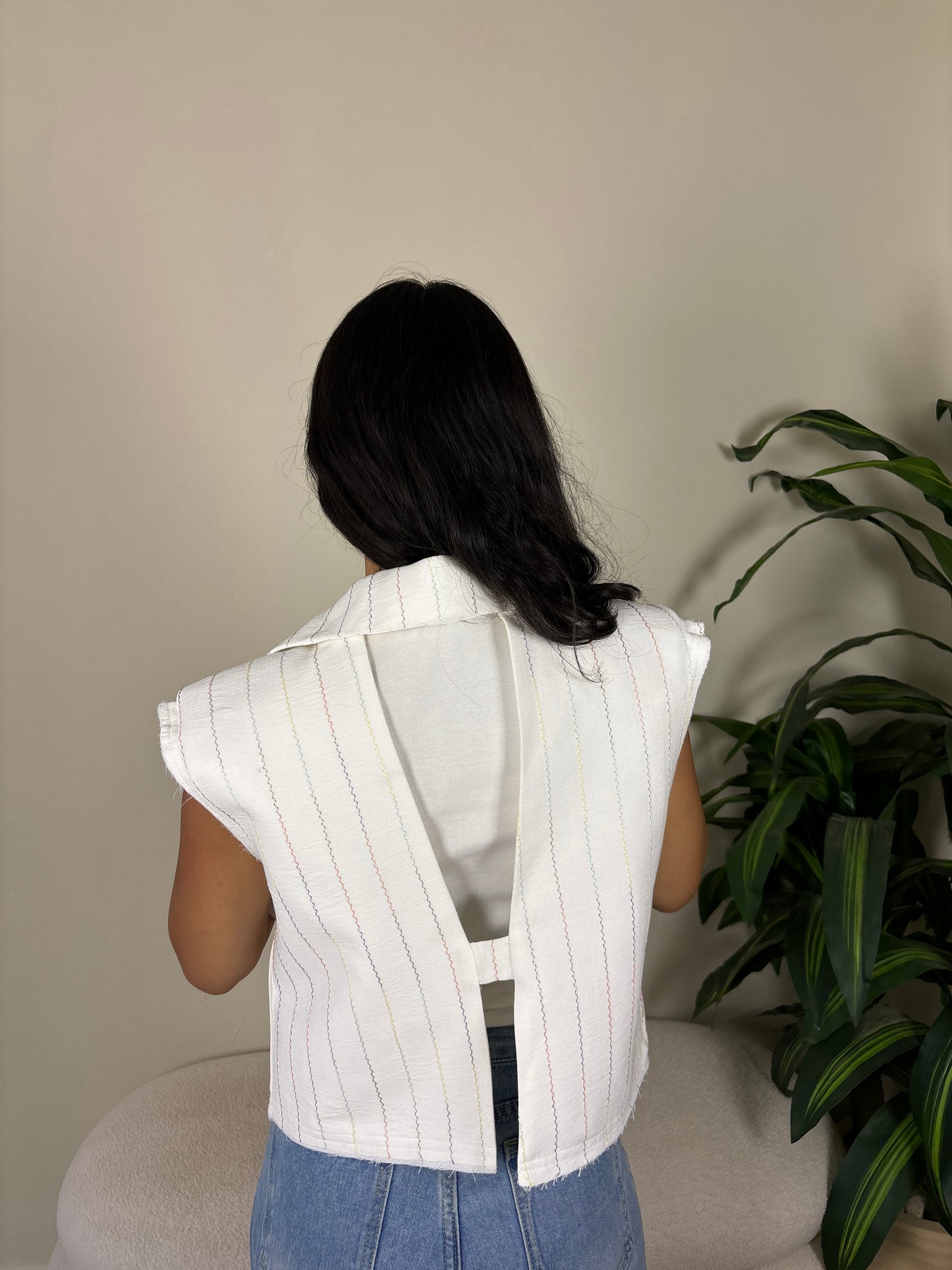 Organic cotton vest-whitexstripes