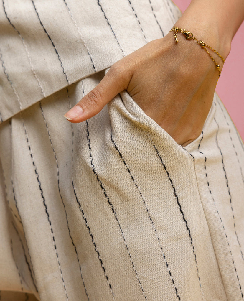 Vest Set - Beige x Black lines