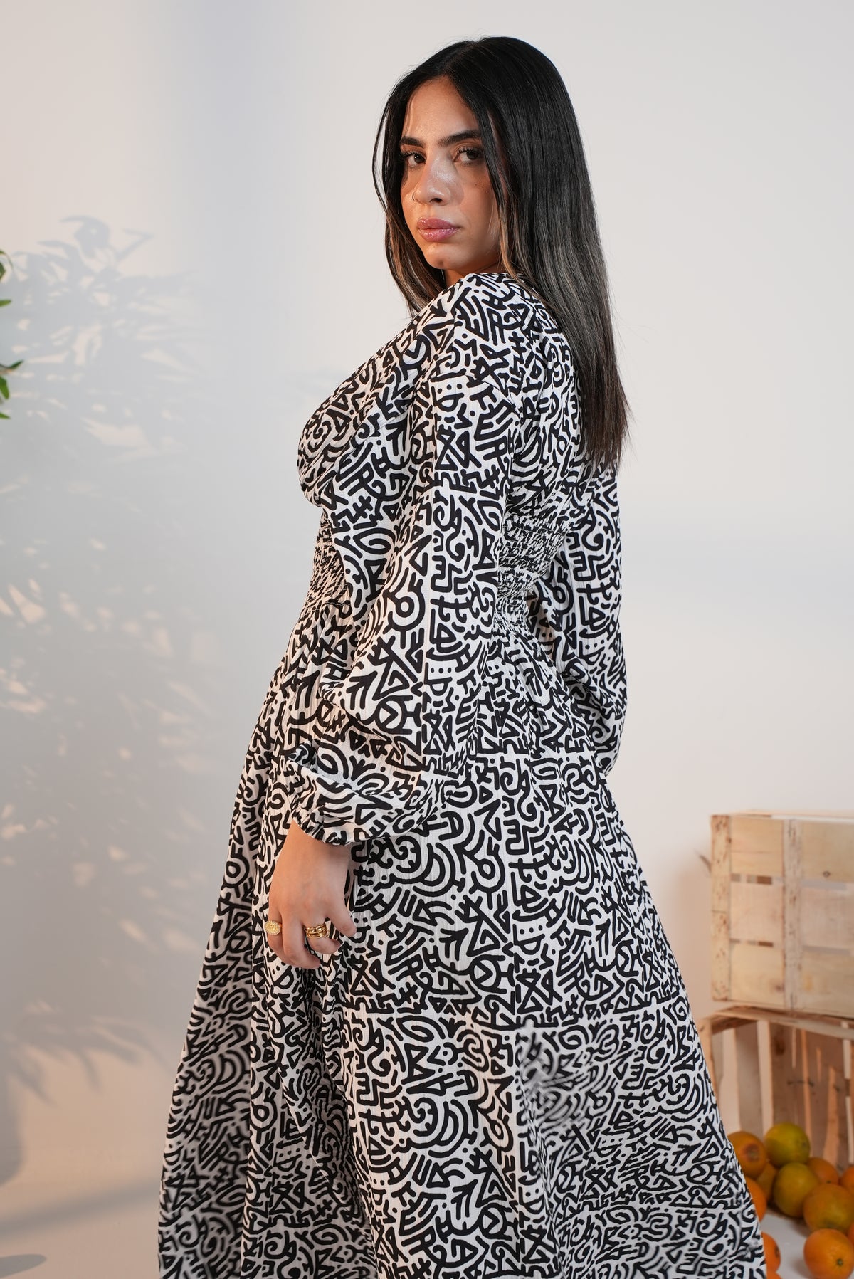 Rio Cinched Waist Dress - Black & White
