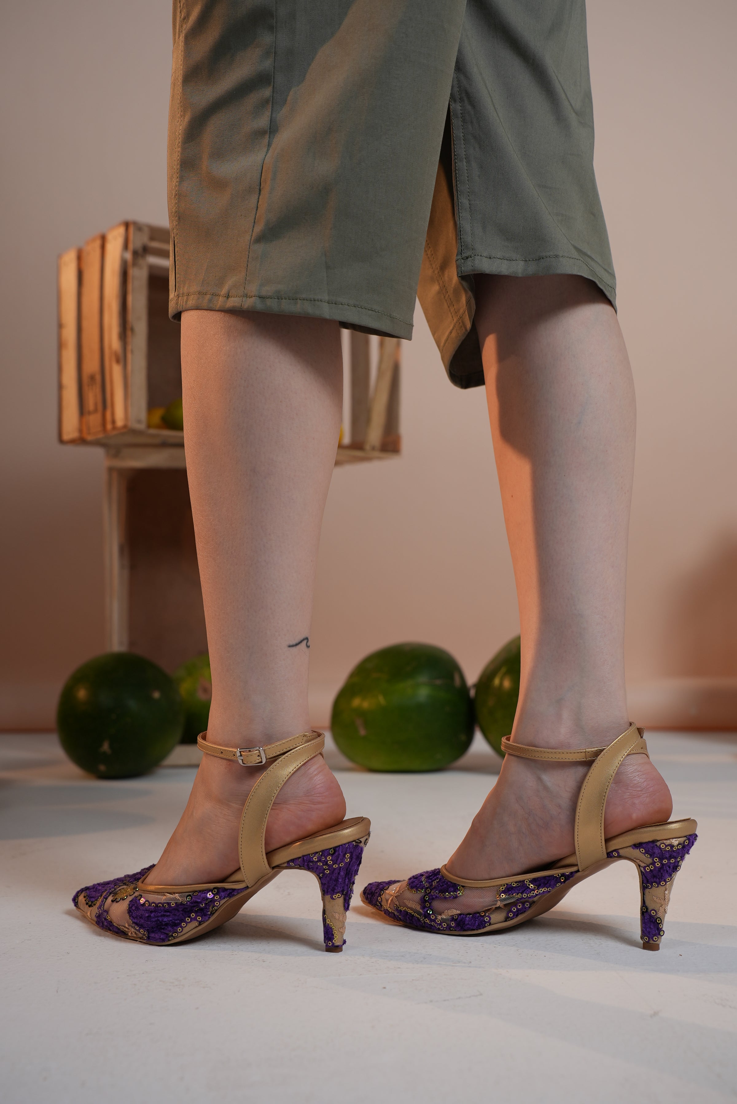 Voile Velvet Embroidered Heels