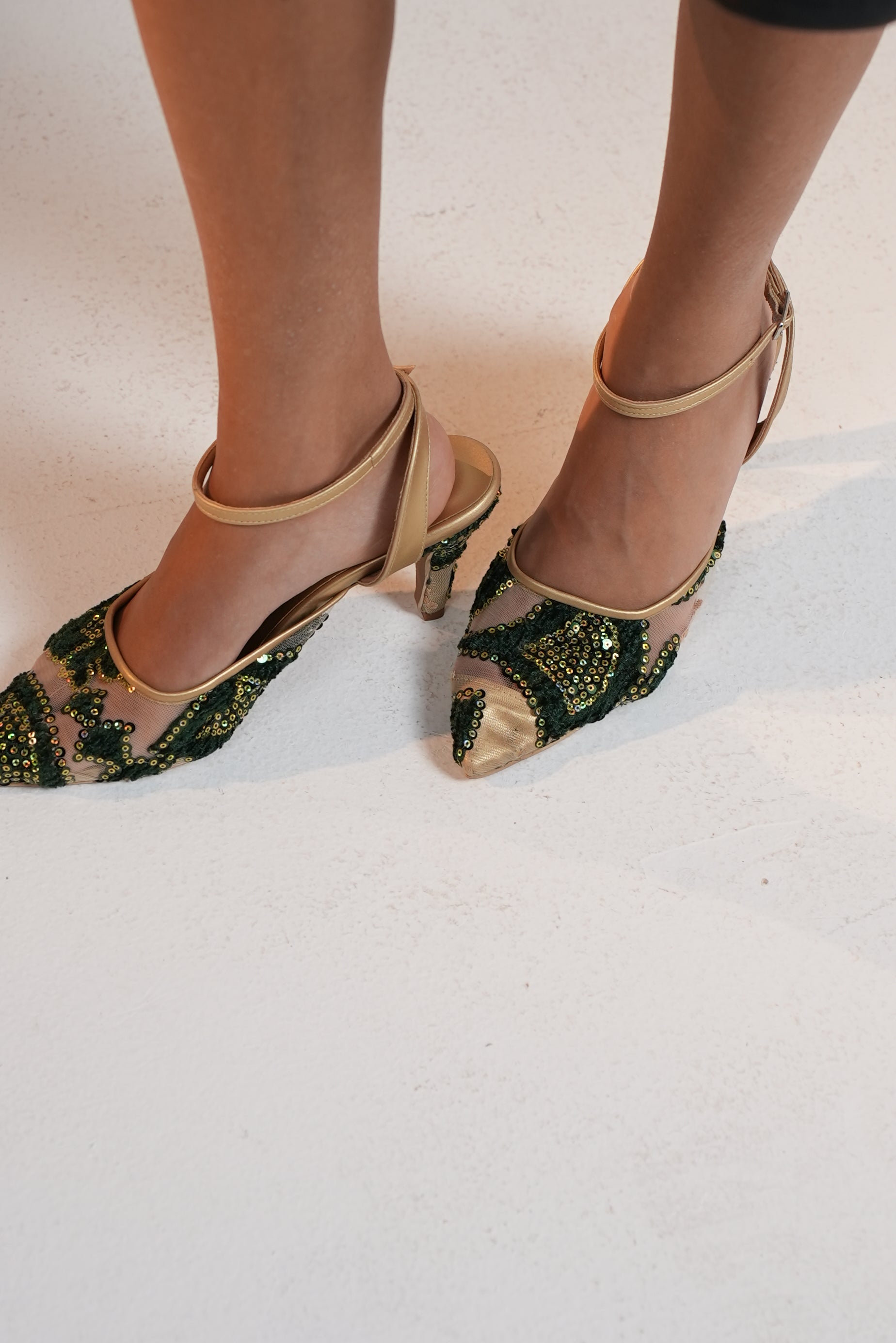 Voile Velvet Embroidered Heels