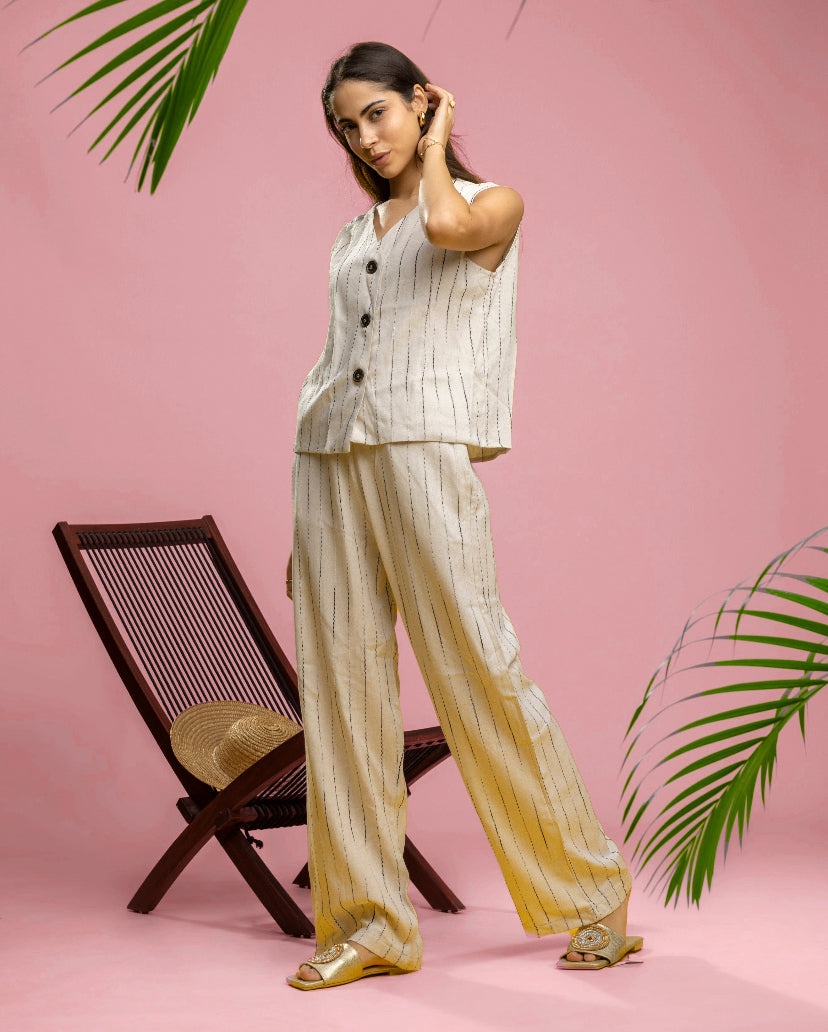 Vest Set - Beige x Black lines