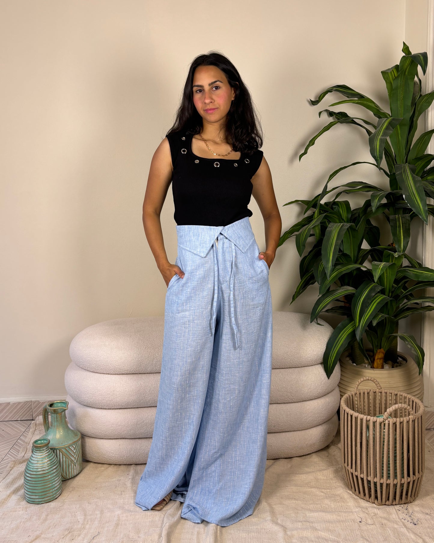 Tally pants-light Blue x silver