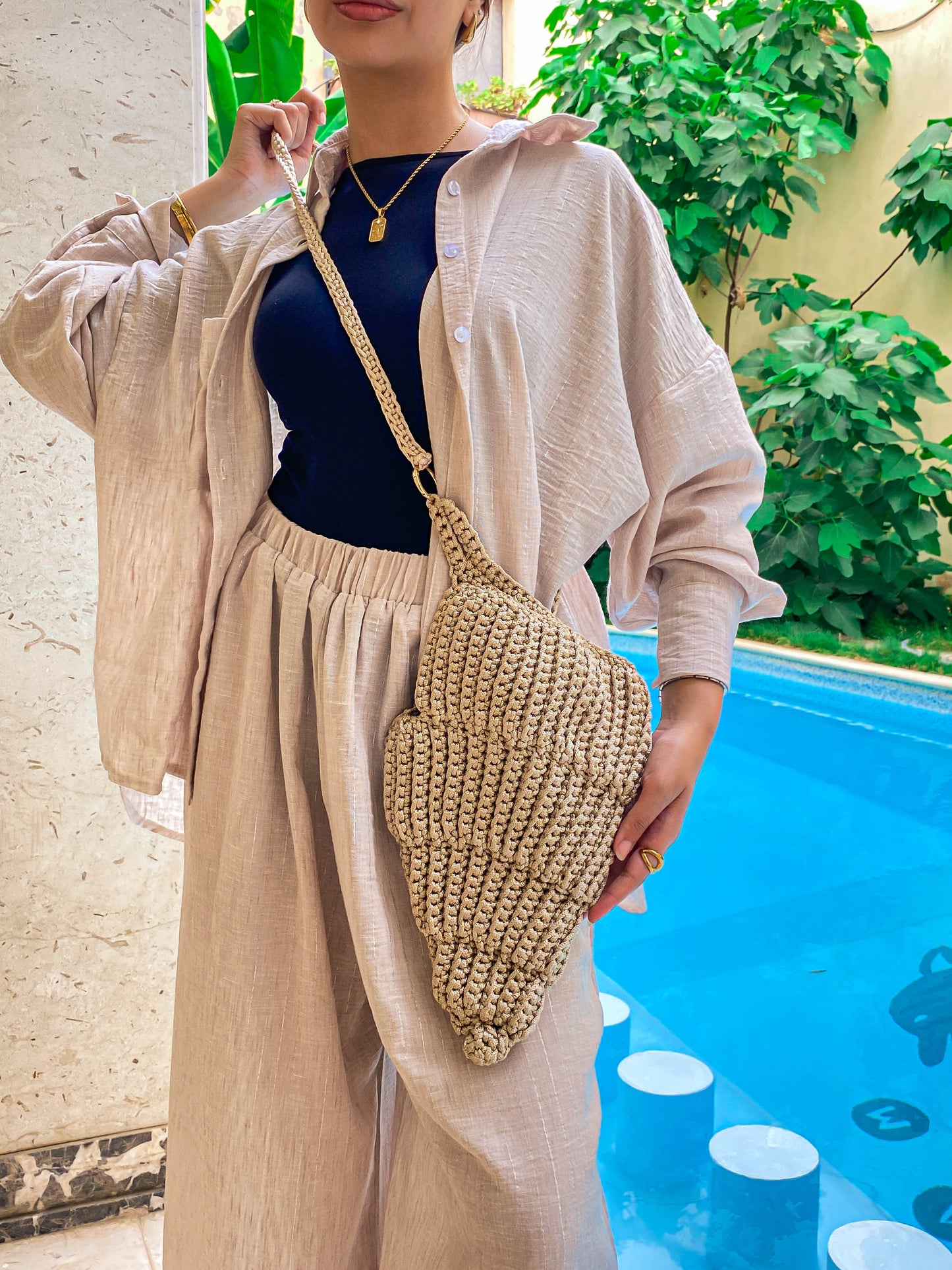 Handmade Long Shel Bag-Beige