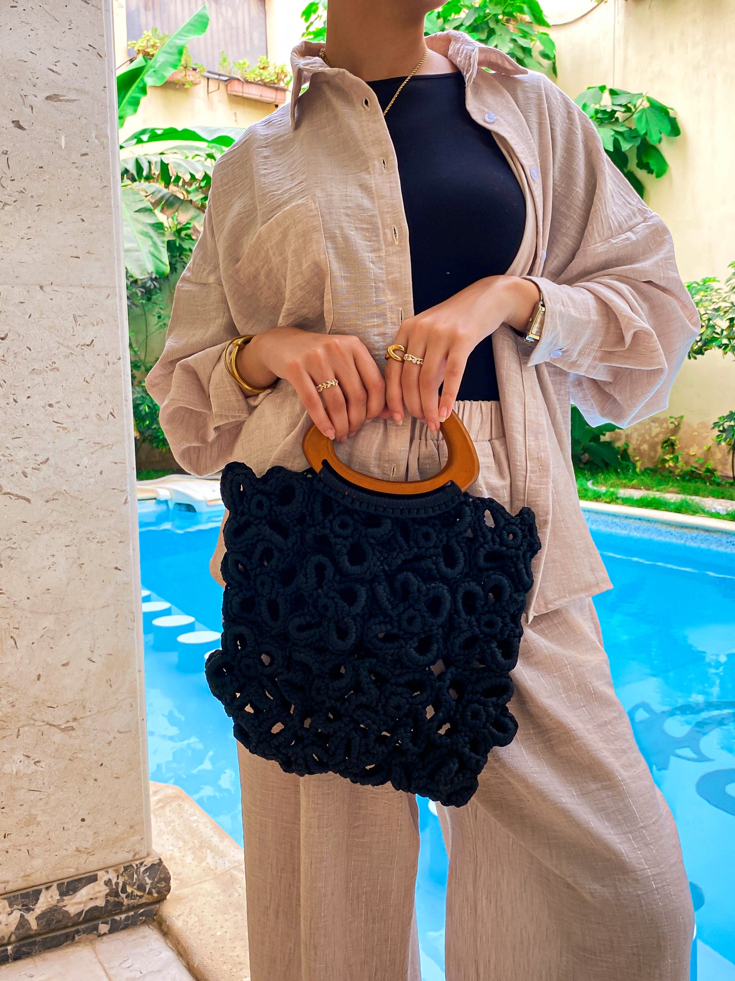 Handmade Flowers Basket Bag