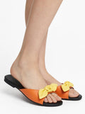 Orange Flat Slide Slipper with Yellow Bow Detail