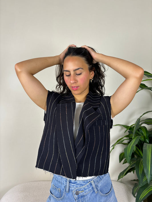Organic cotton vest-black x stripes