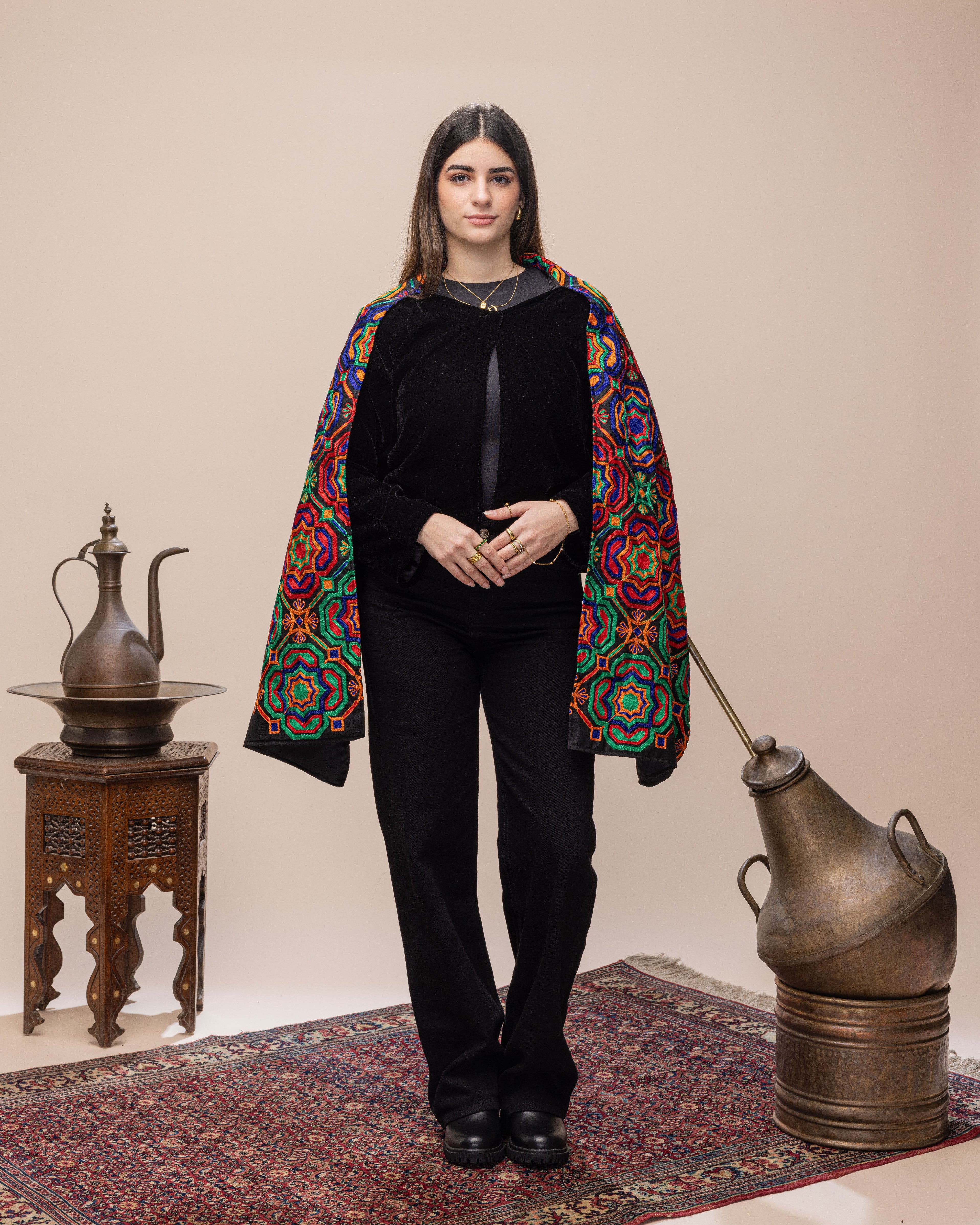 Silk Velvet Jacket with Attached  Arabesque Scarf