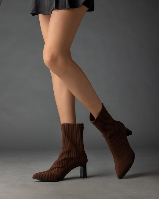 Tricot High Heel Boots in Chocolate Brown