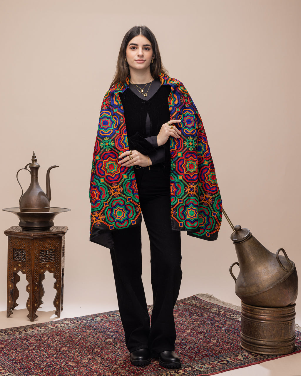 Silk Velvet Jacket with Attached  Arabesque Scarf
