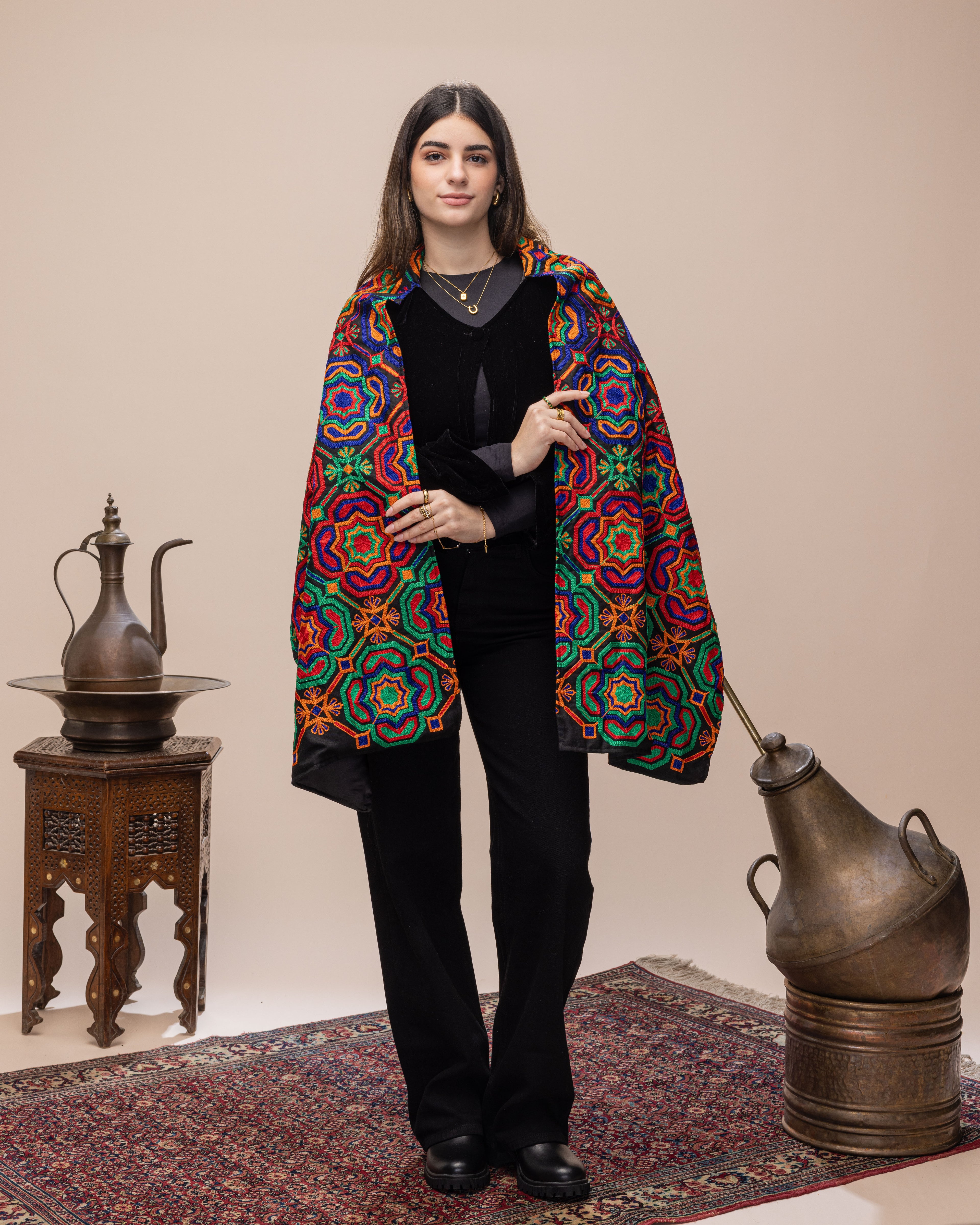 Silk Velvet Jacket with Attached  Arabesque Scarf