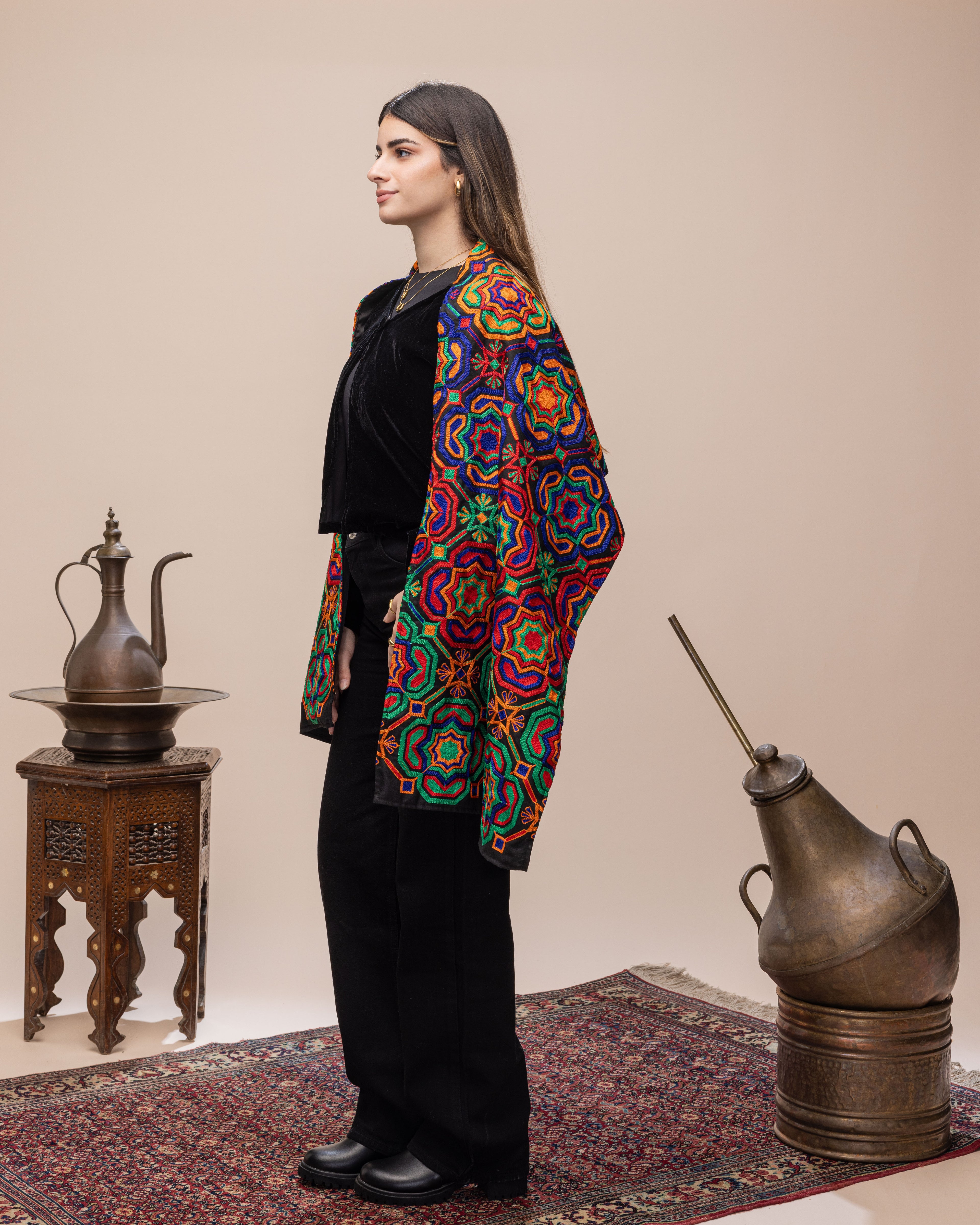 Silk Velvet Jacket with Attached  Arabesque Scarf