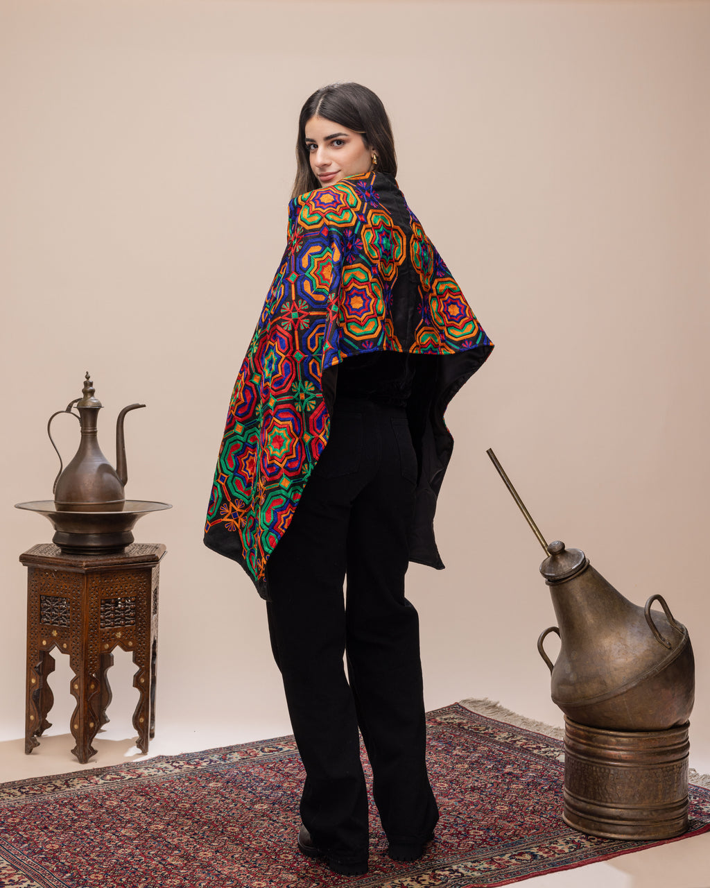 Silk Velvet Jacket with Attached  Arabesque Scarf