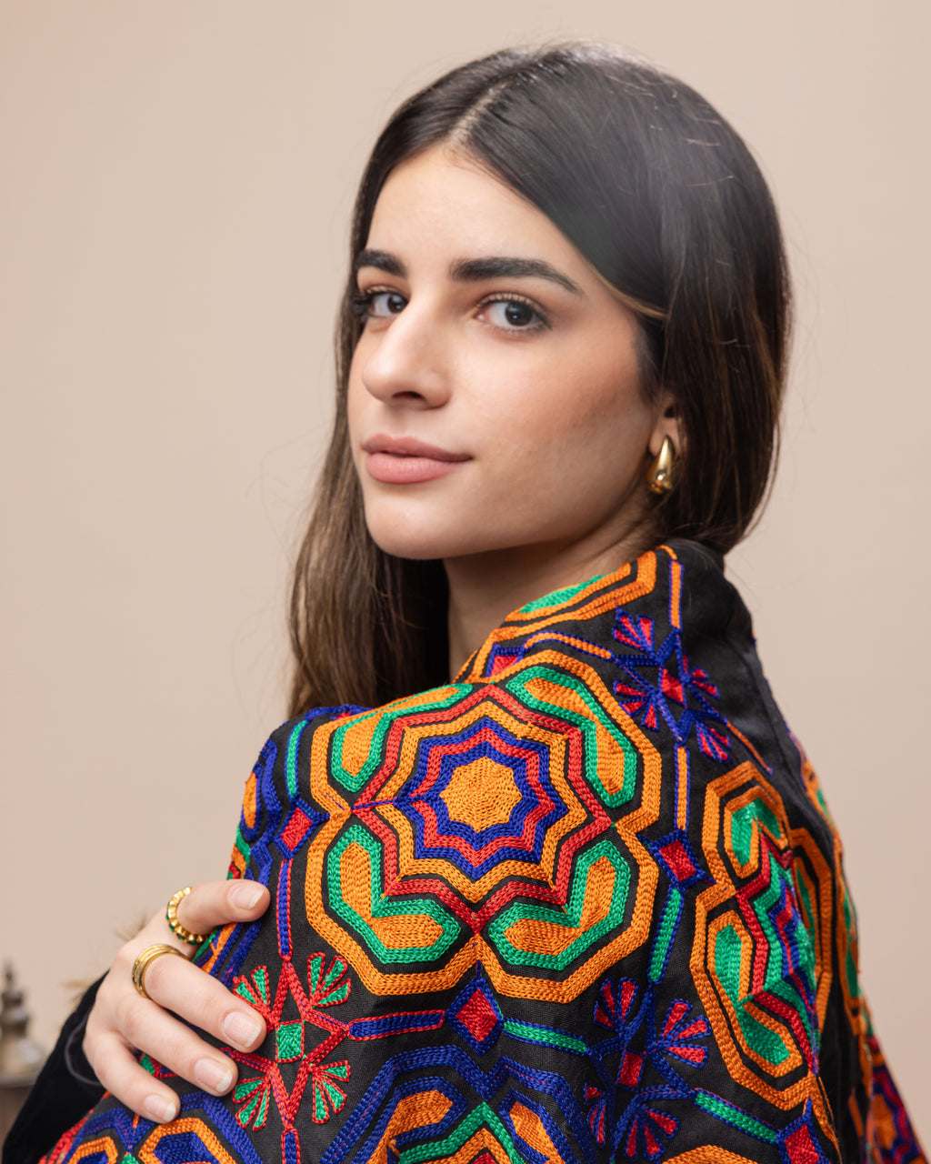 Silk Velvet Jacket with Attached  Arabesque Scarf