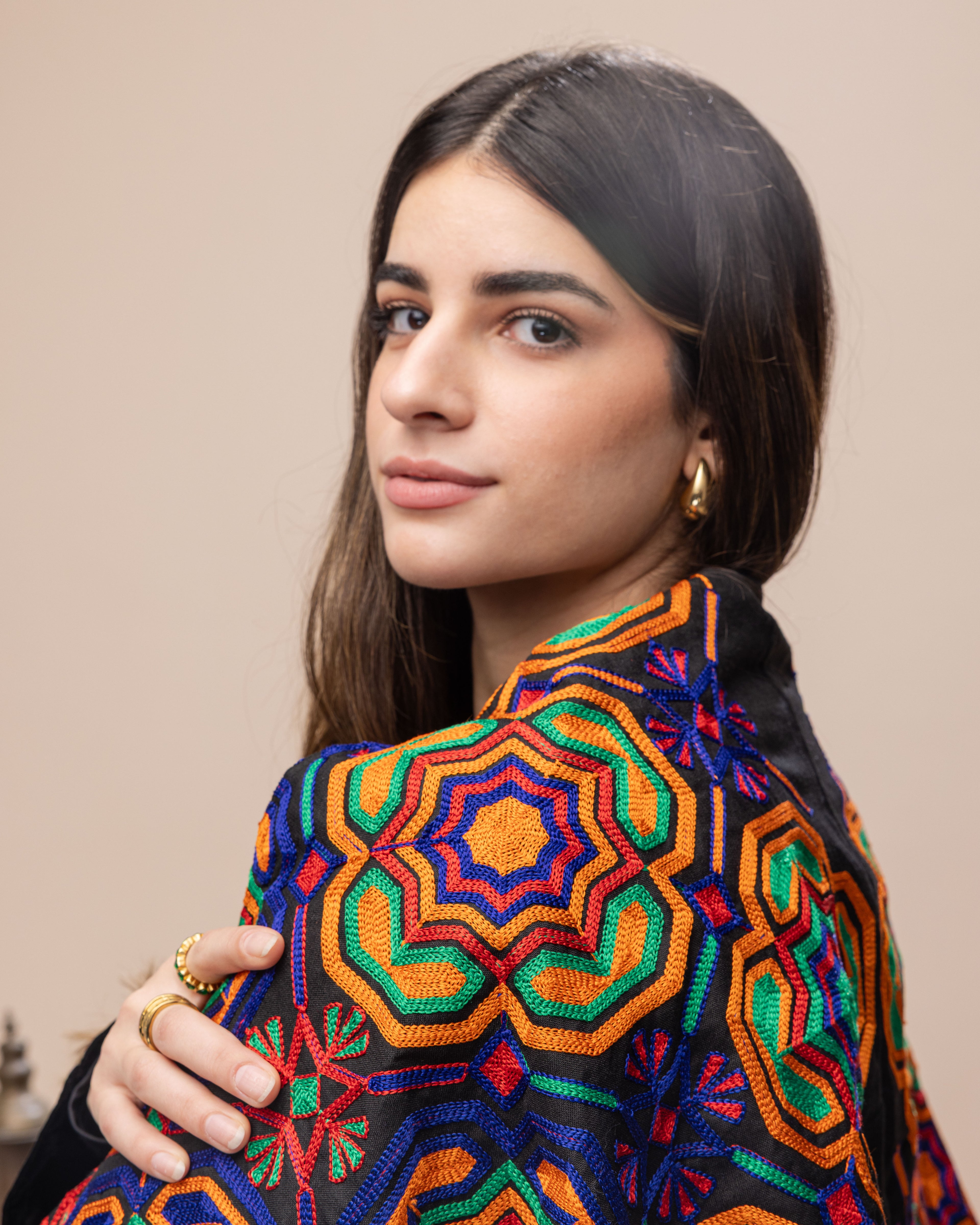 Silk Velvet Jacket with Attached  Arabesque Scarf