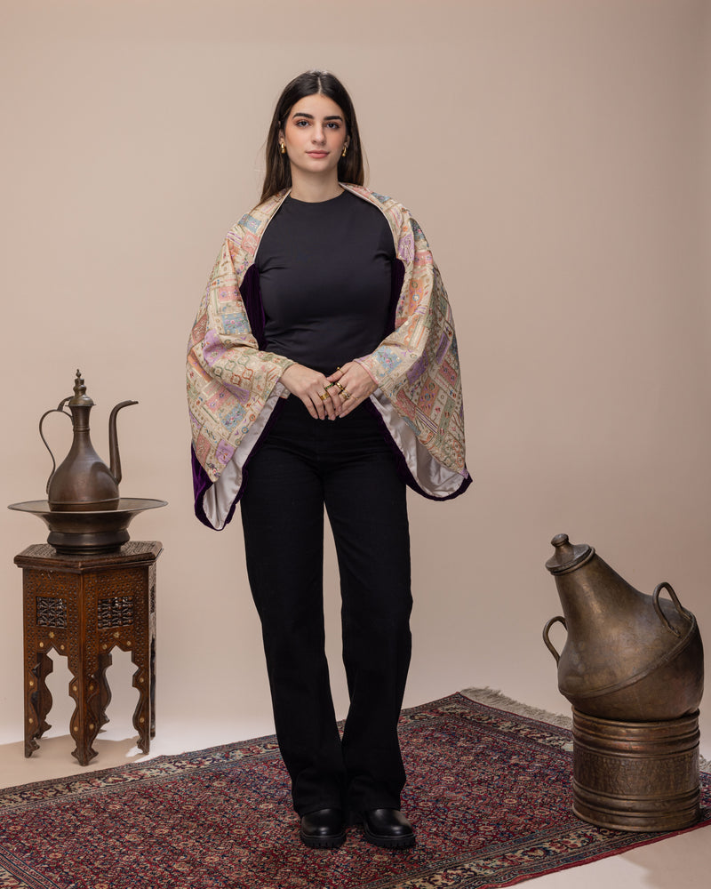 Two-way silk velvet x embroidered cardigan