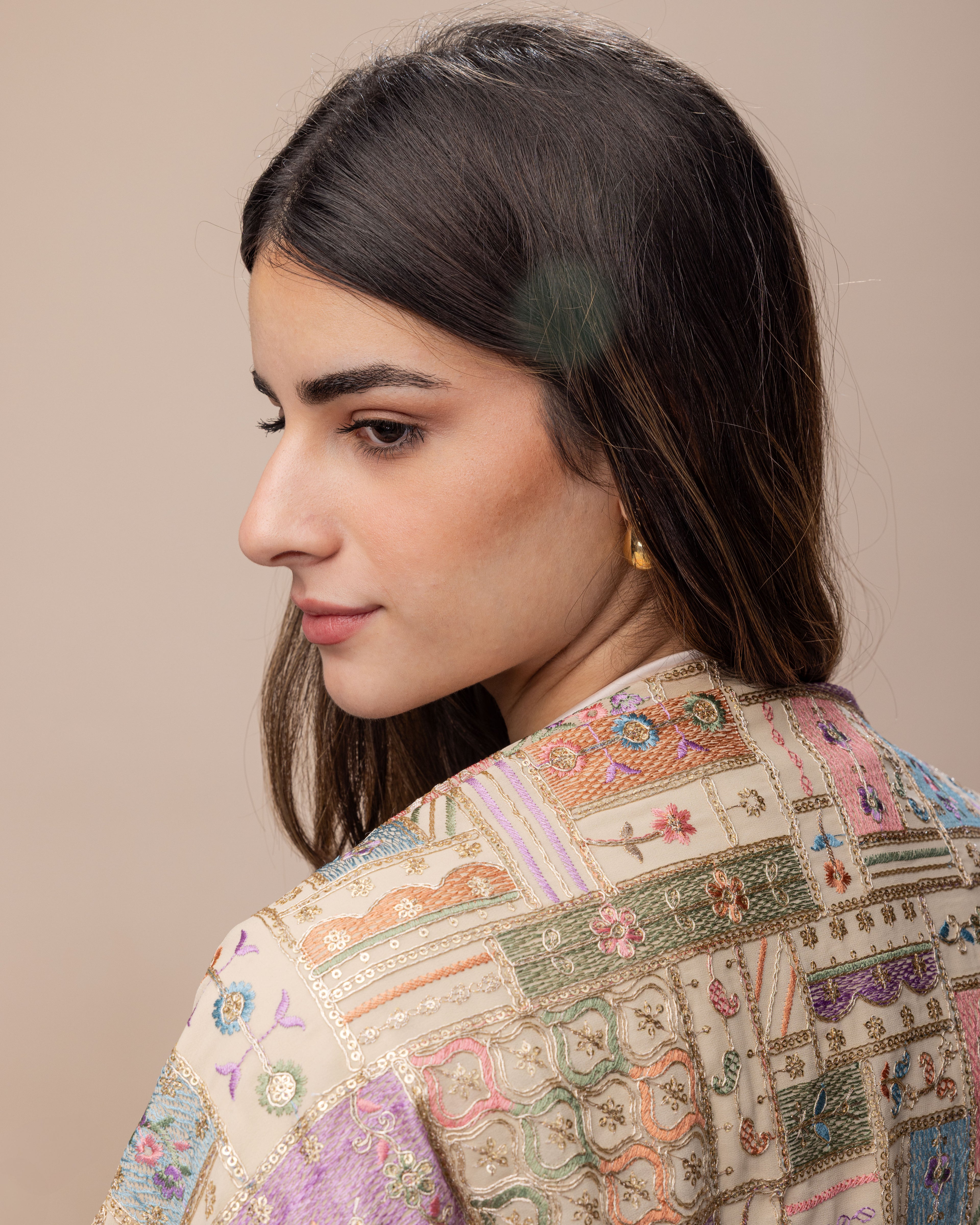 Two-way silk velvet x embroidered cardigan