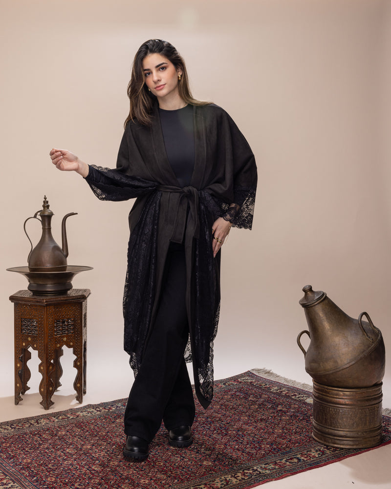 Black Suede Cape with Belt