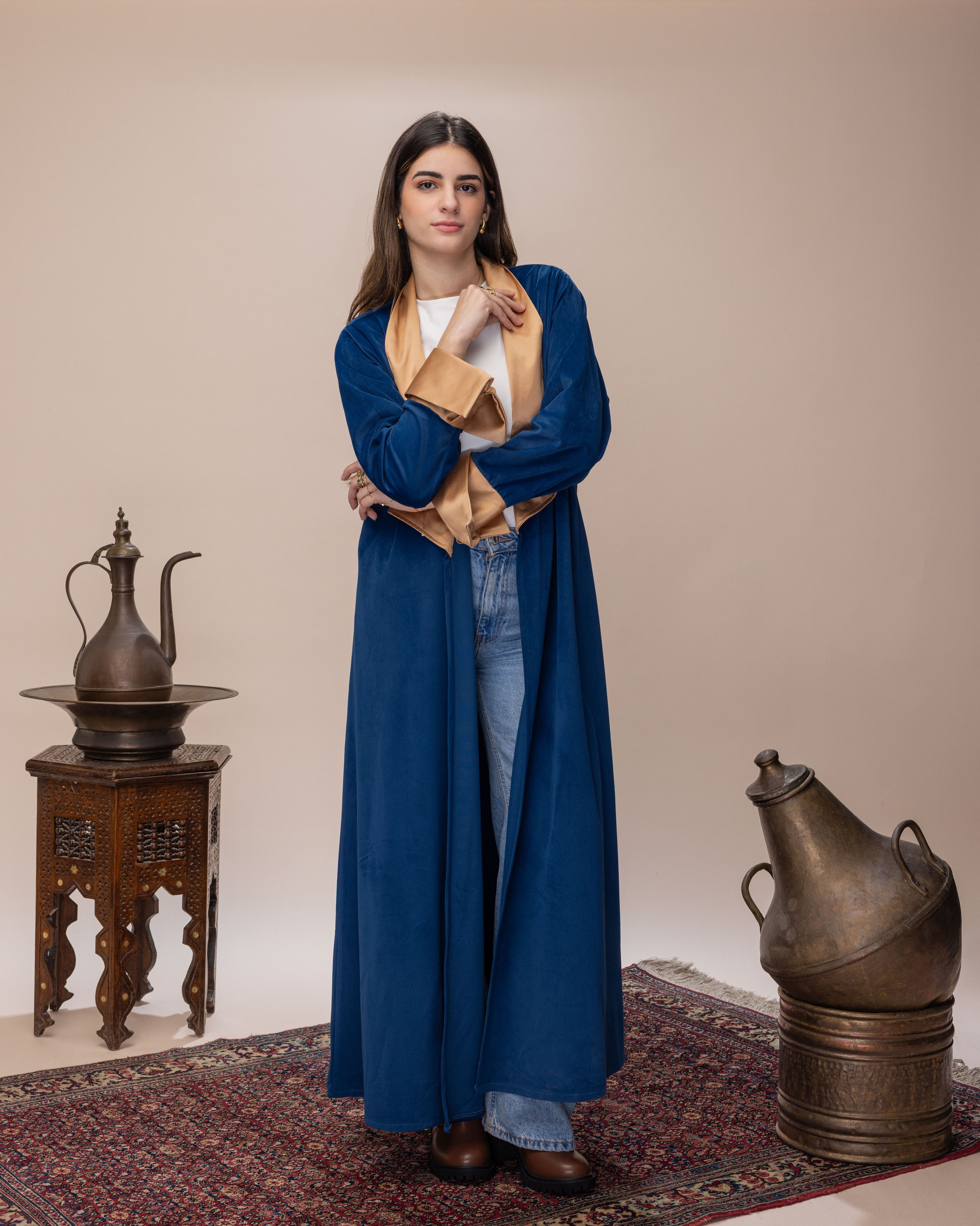 Blue Suede Coat with Brooche