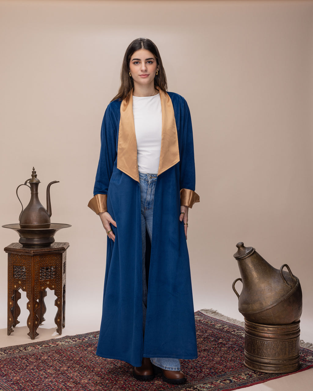 Blue Suede Coat with Brooche
