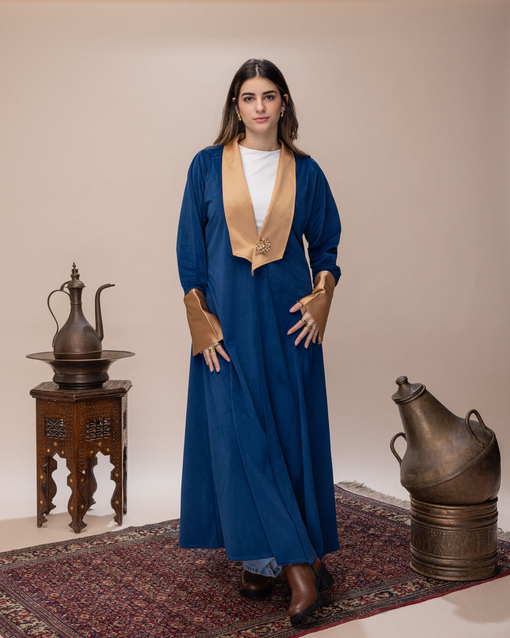 Blue Suede Coat with Brooche
