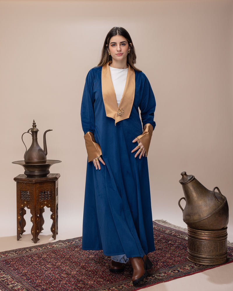 Blue Suede Coat with Brooche