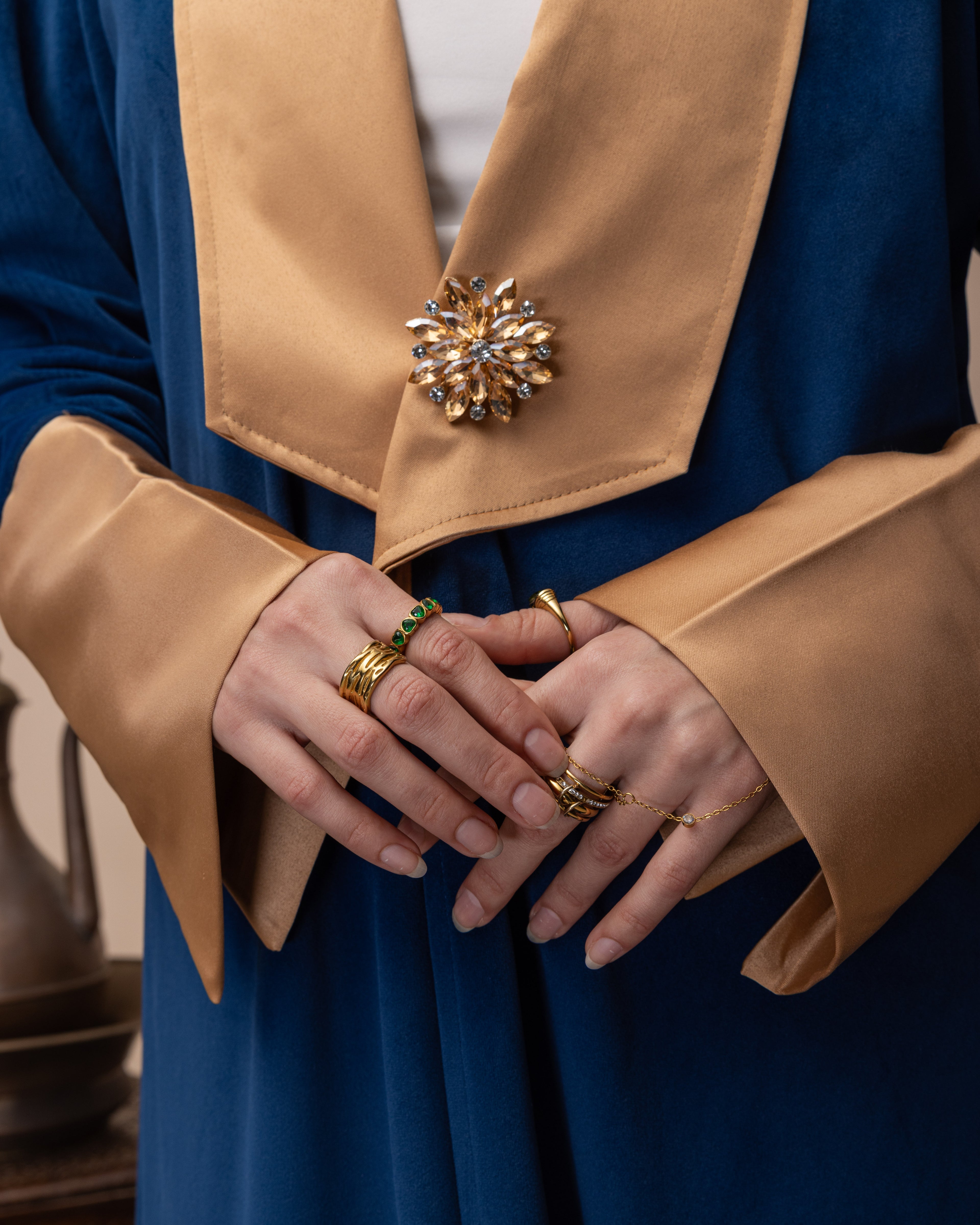 Blue Suede Coat with Brooche