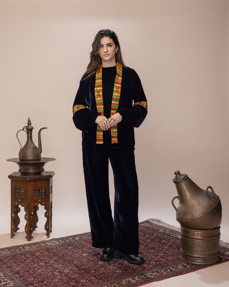 3-Piece Silk Velvet Set - Navy