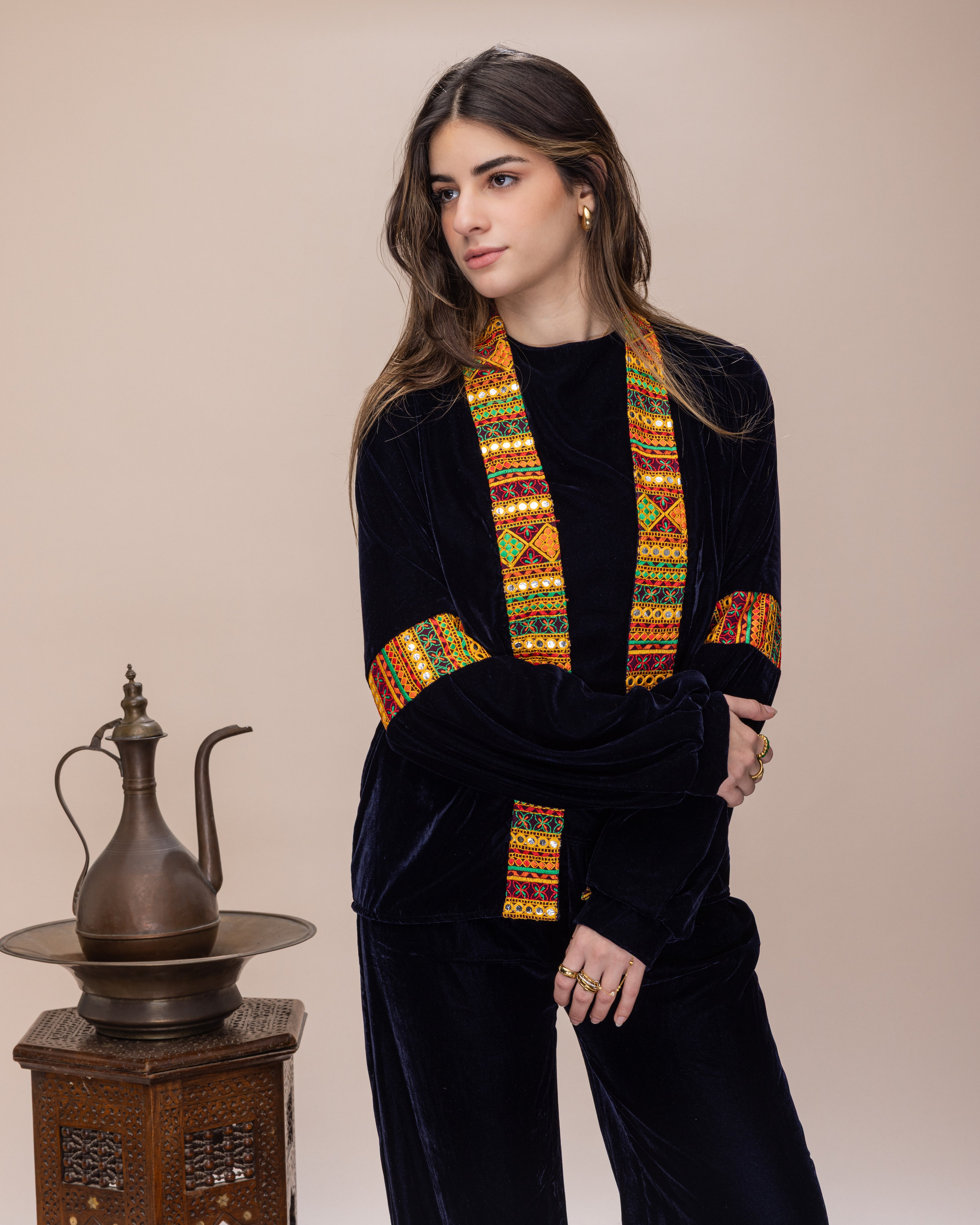 3-Piece Silk Velvet Set - Navy