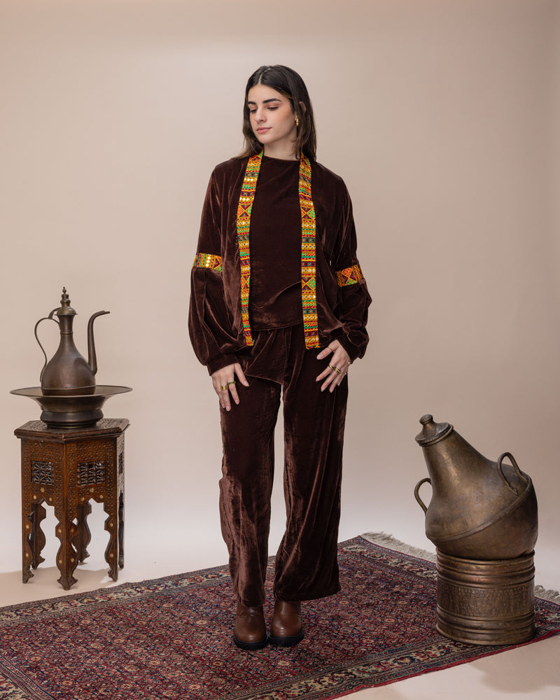 3-Piece Silk Velvet Set - Brown