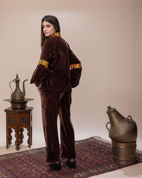 3-Piece Silk Velvet Set - Brown