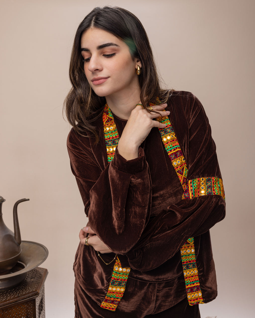 3-Piece Silk Velvet Set - Brown