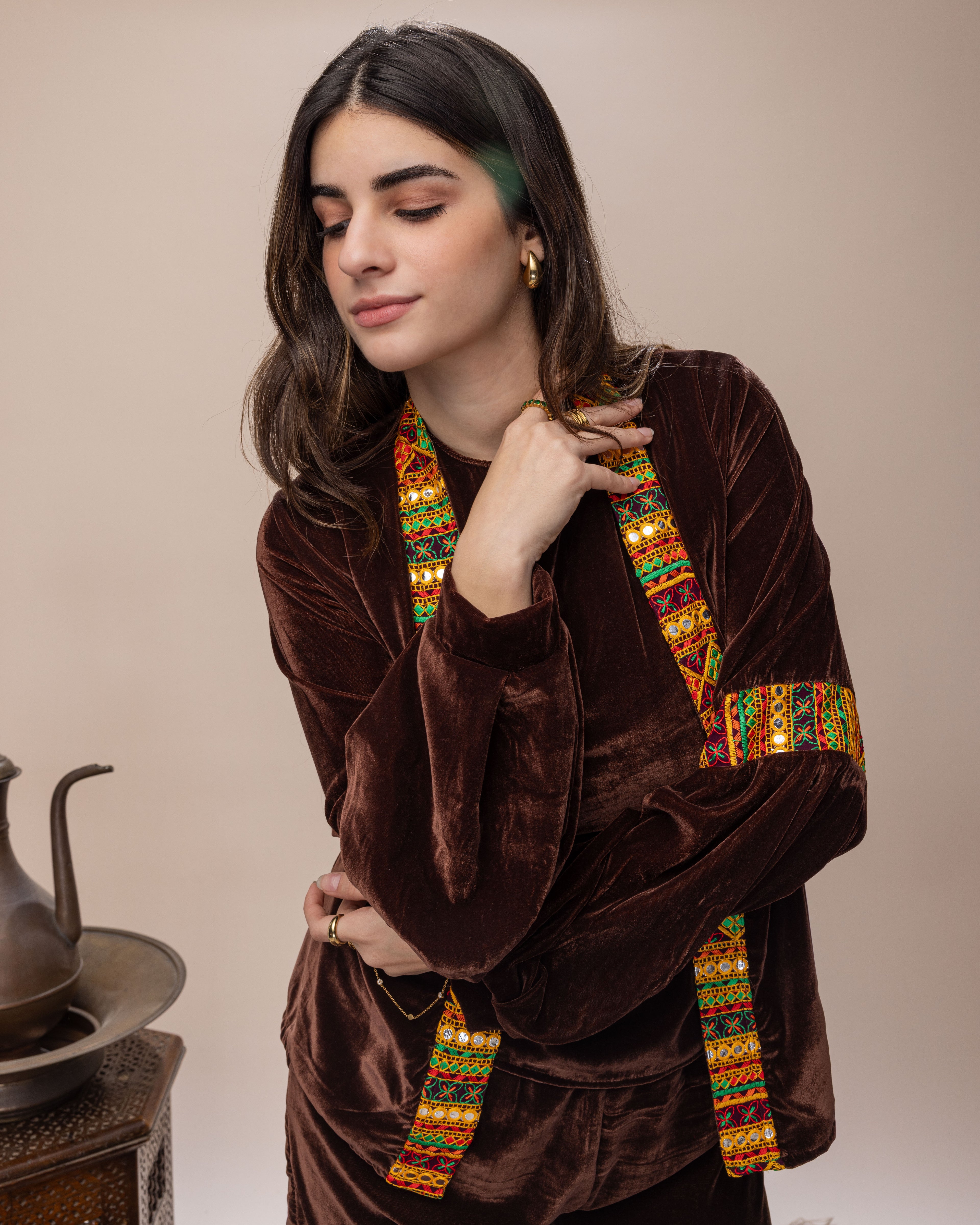 3-Piece Silk Velvet Set - Brown