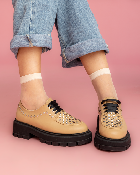 Studded Loafers - Beige
